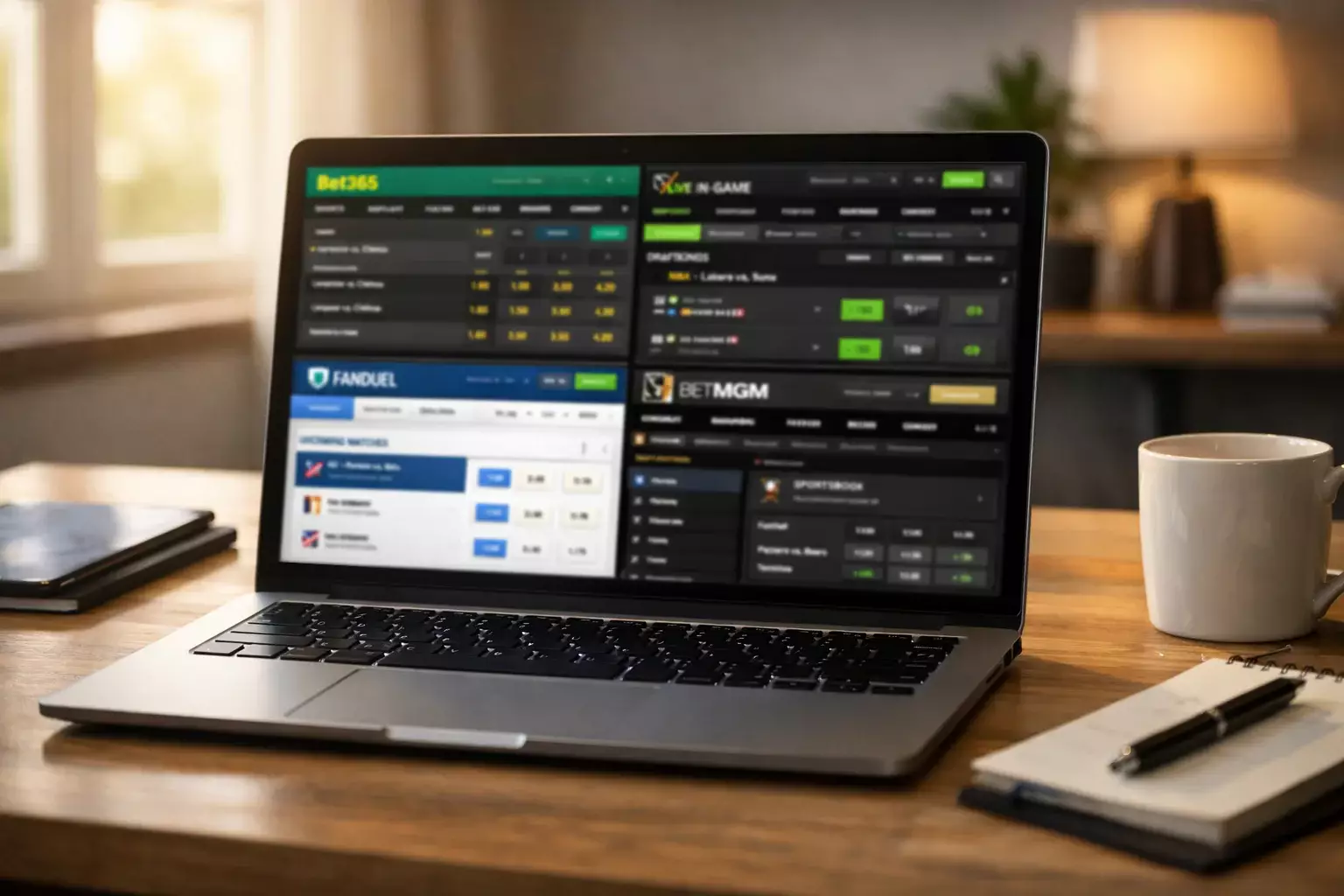 Vergleich verschiedener Sportwetten-Anbieter auf einem Laptop