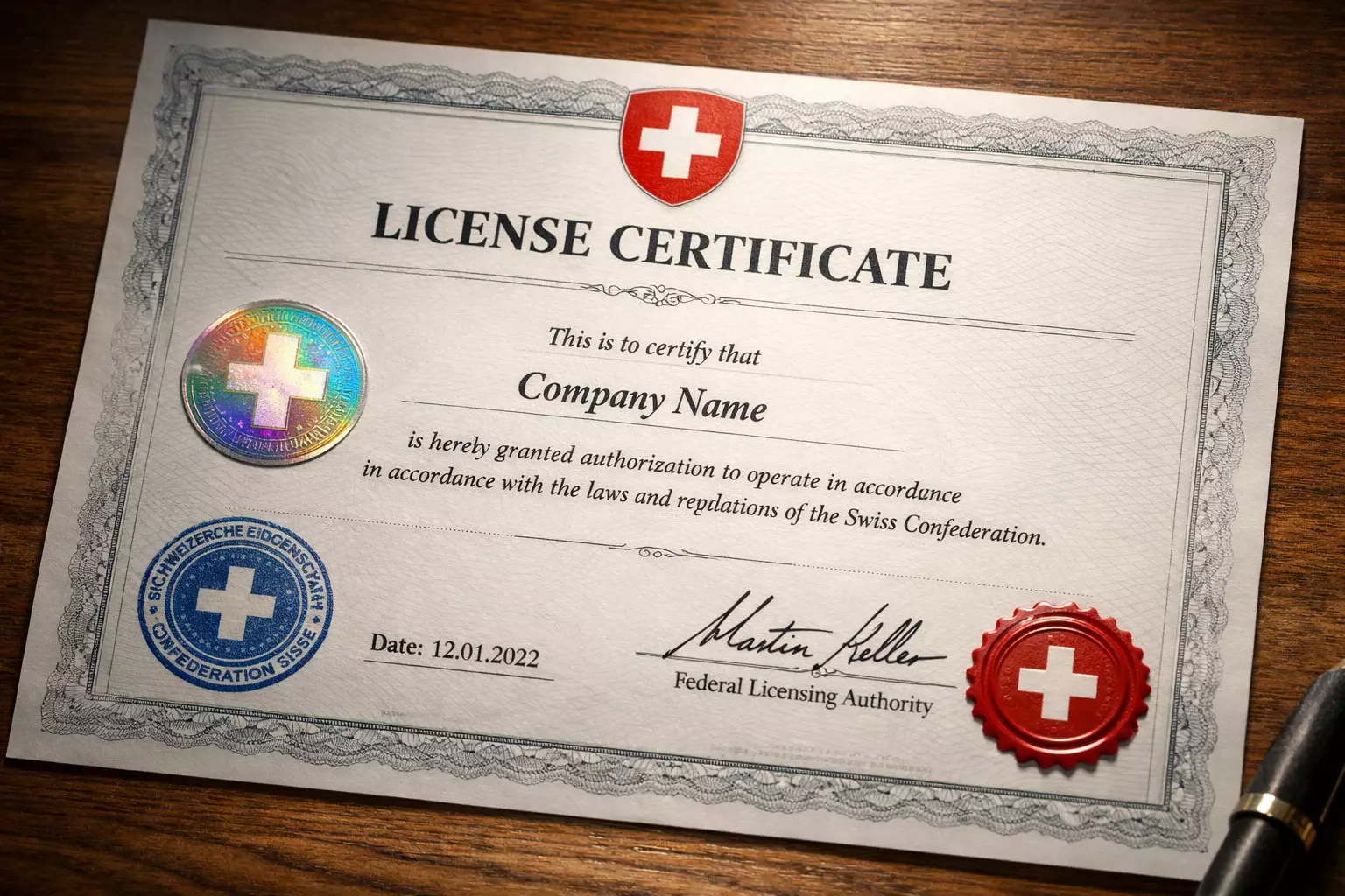 Schweizer Lizenz-Siegel und Sicherheitssymbole