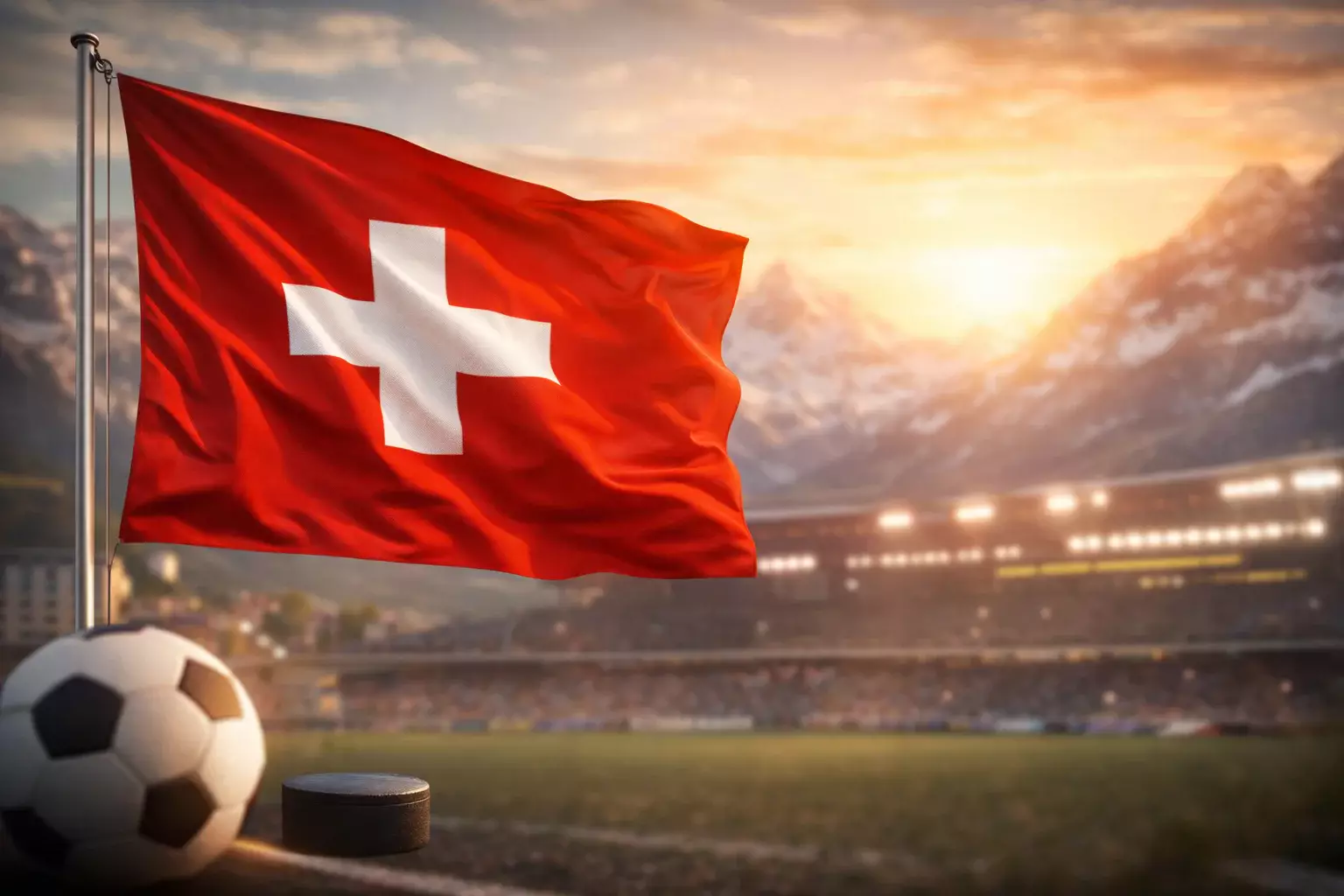 Schweizer Flagge mit Sportwetten-Symbolen