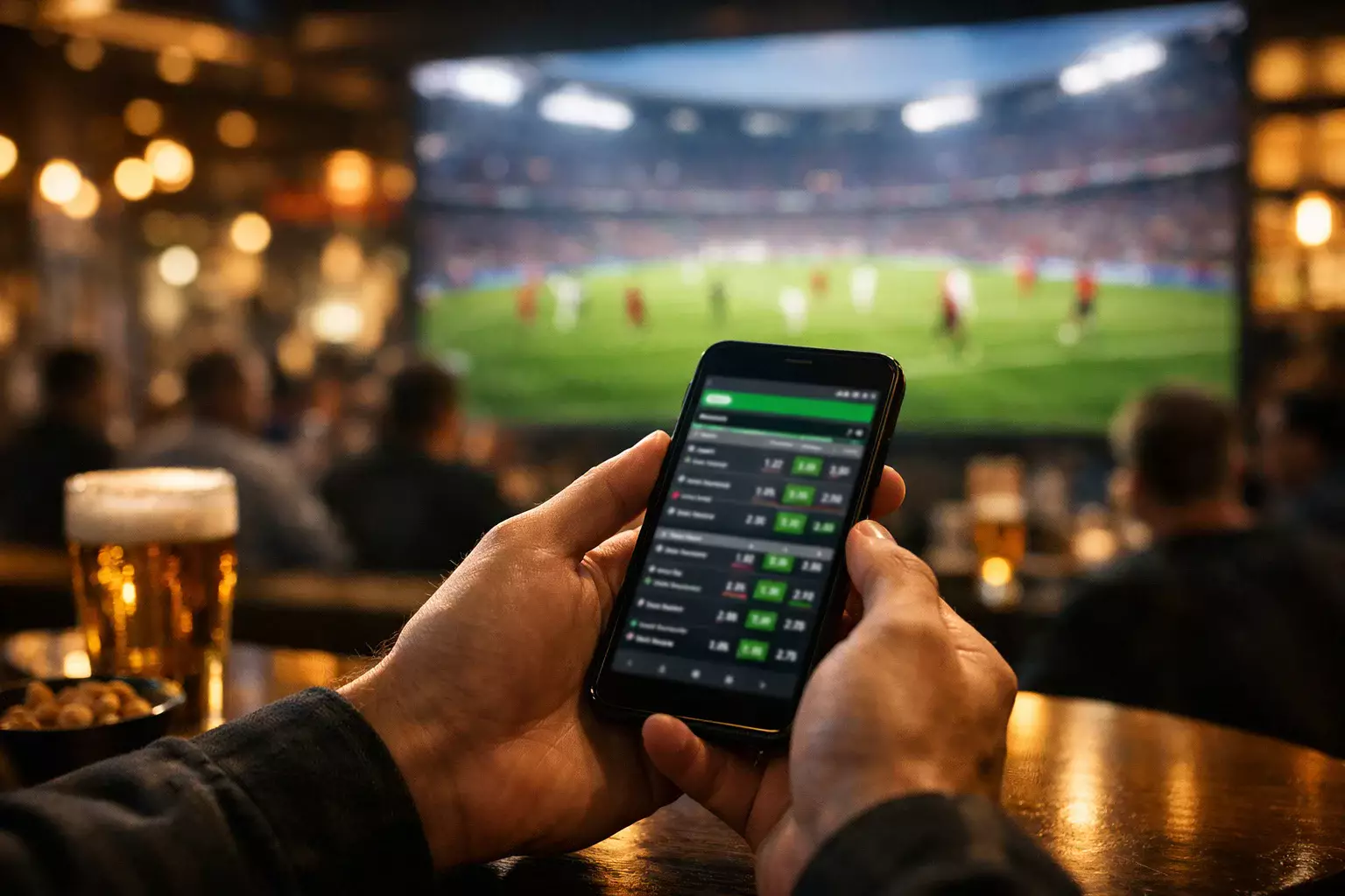 Sportwetten in der Schweiz: Wettschein und Fussballstadion im Hintergrund