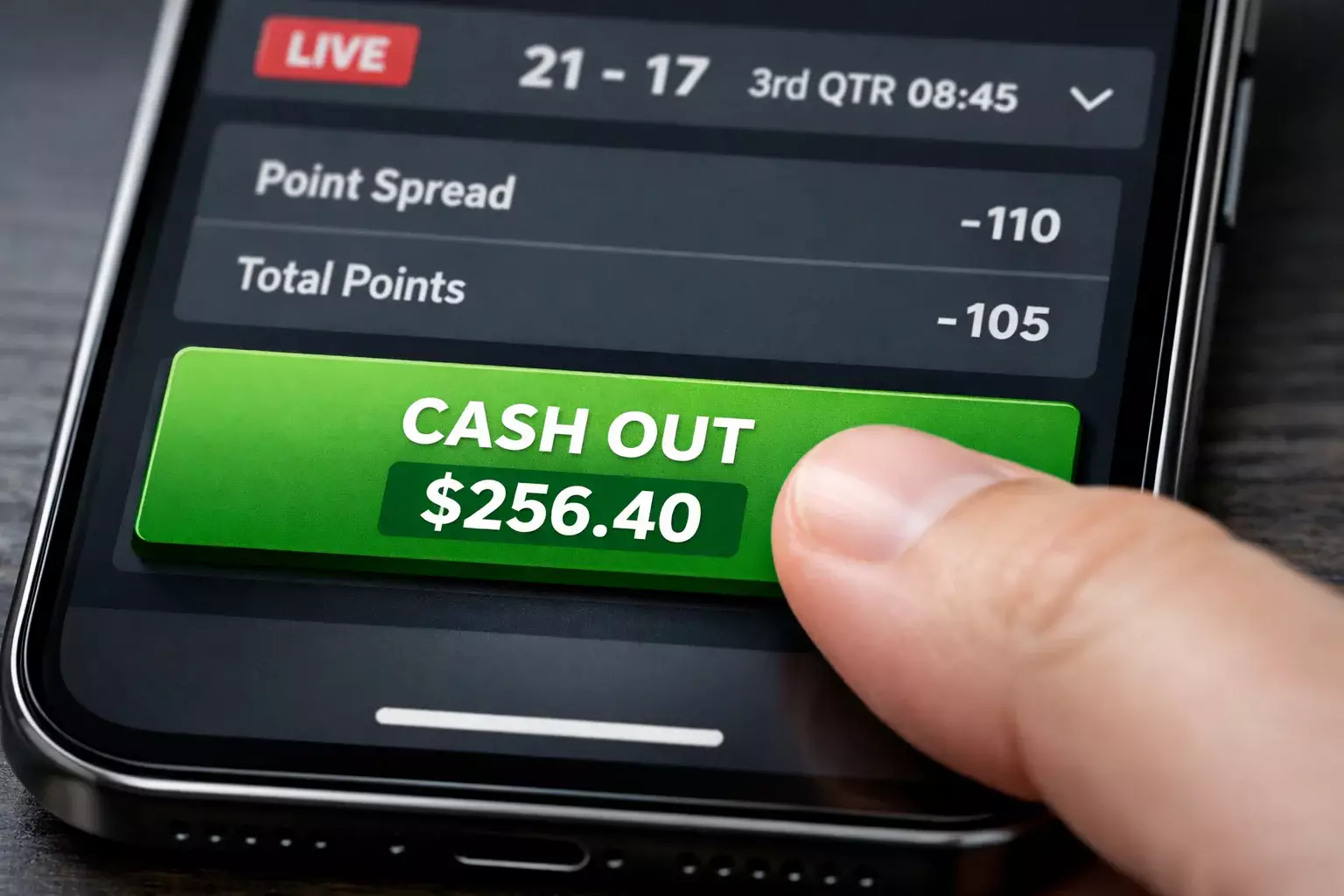 Cash-Out-Button auf einem Smartphone-Bildschirm