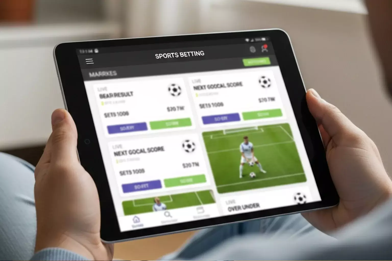 Verschiedene Live-Wettmärkte auf einem Tablet-Bildschirm