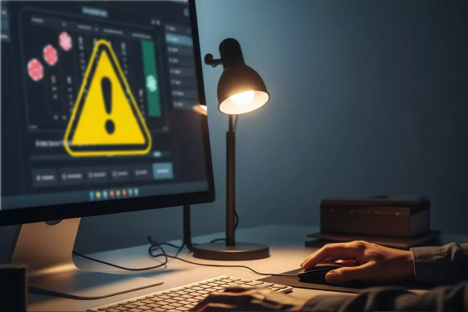 Warnschild-Symbol neben einem Wettbildschirm