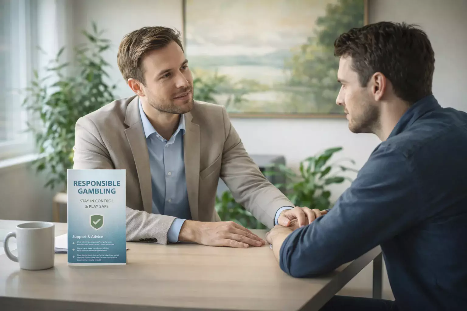 Schutzschild-Symbol mit Person und Hilfshotline-Informationen