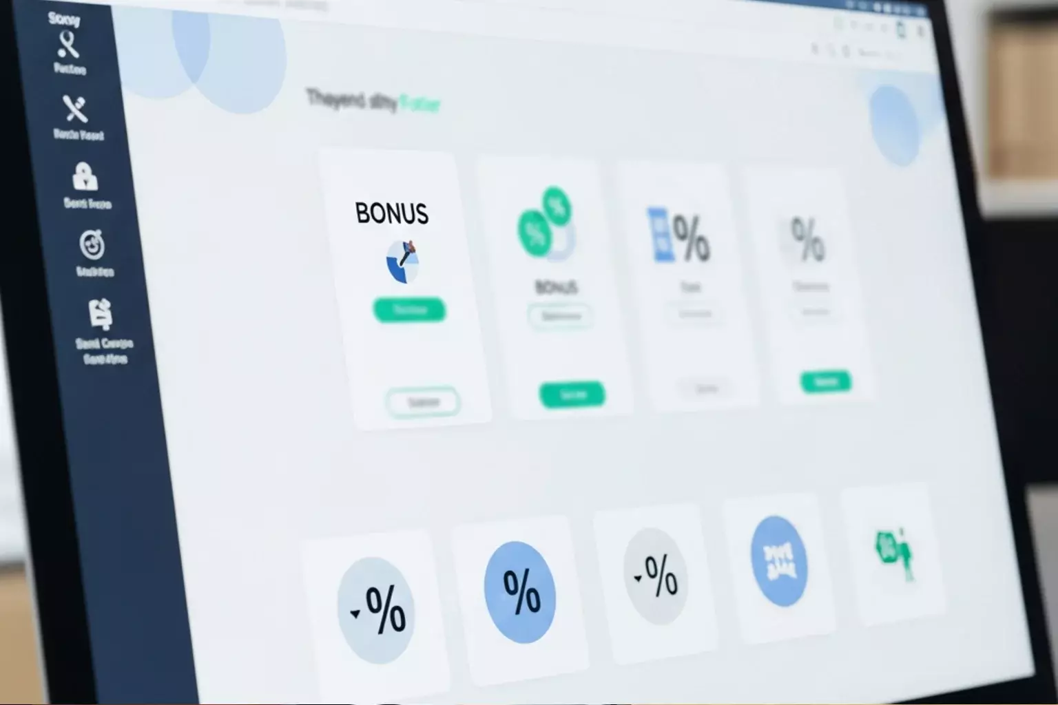 Verschiedene Bonussymbole und Prozentzeichen auf einem Bildschirm