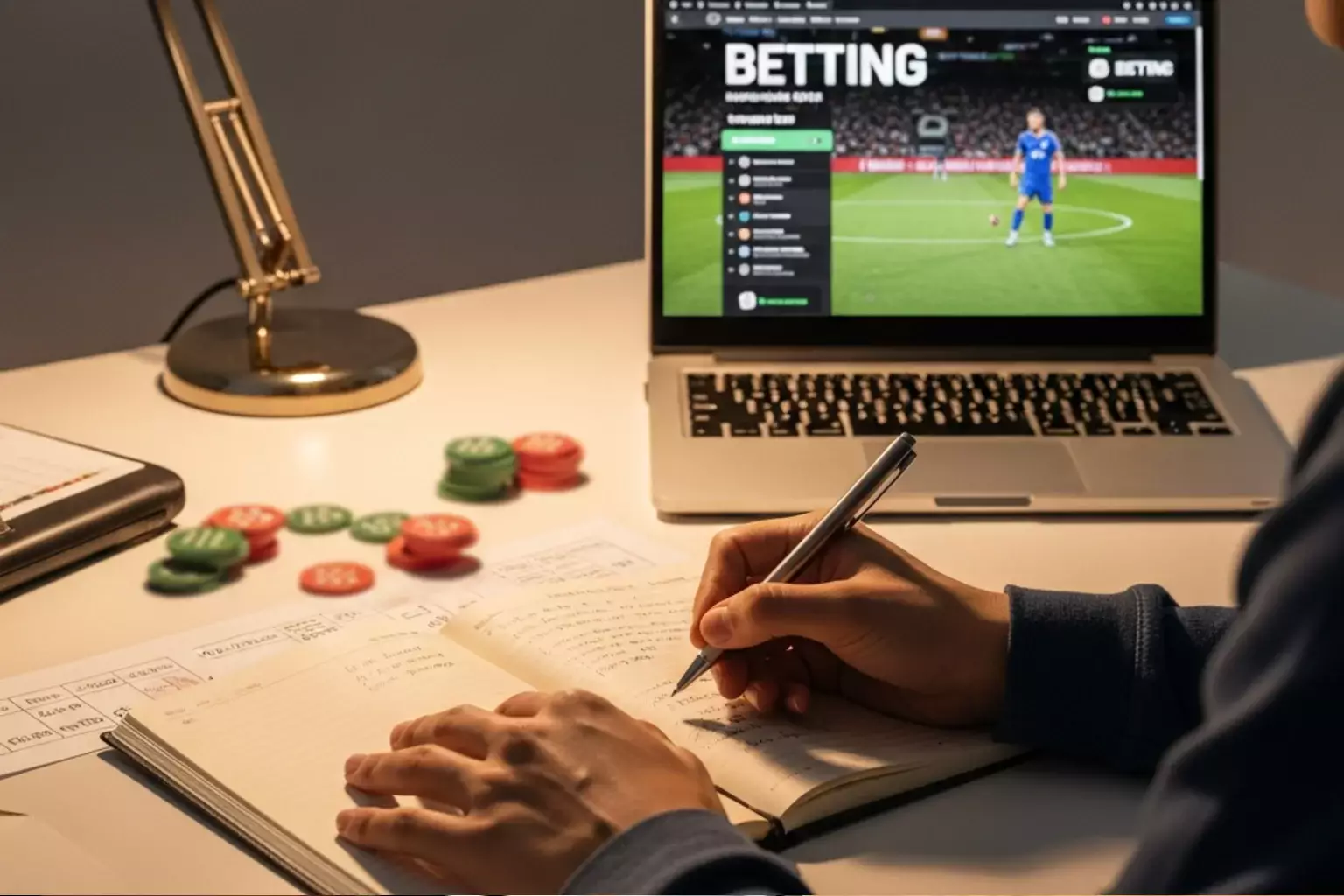 Person plant Wettstrategie mit Notizblock und Laptop