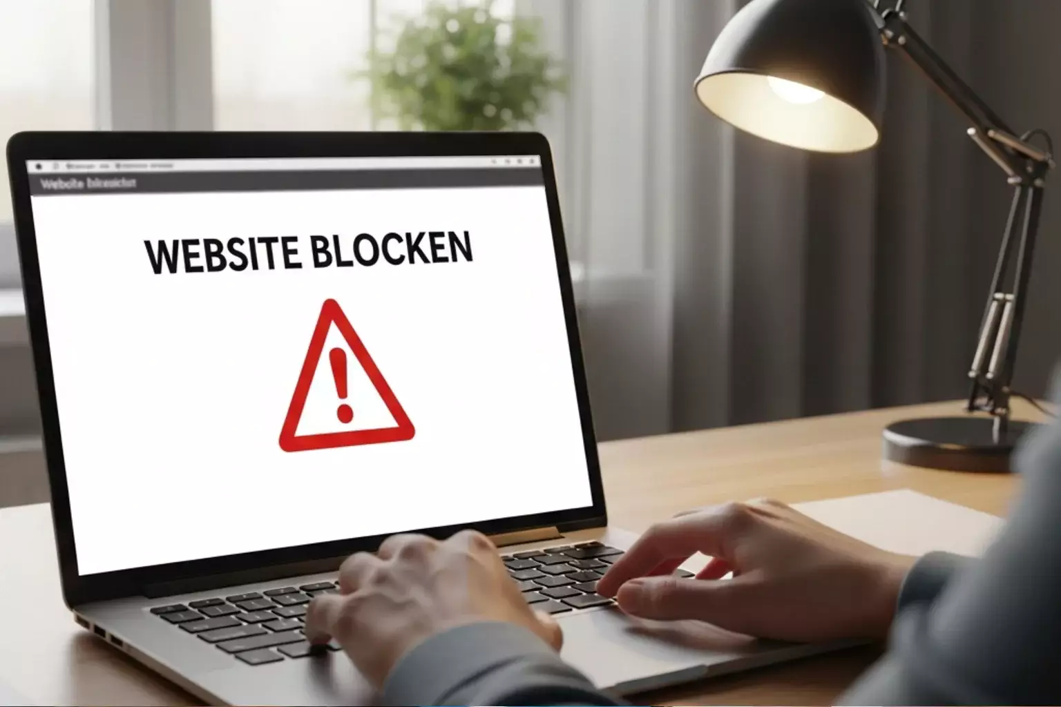 Laptop-Bildschirm zeigt blockierte Website-Meldung