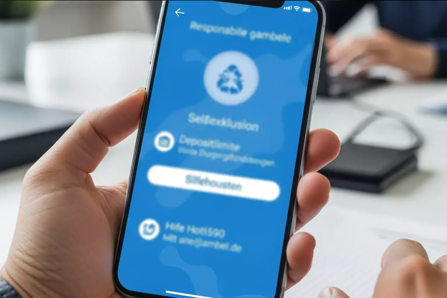 Hilfe-Hotline-Symbol und Selbstausschluss-Option auf Bildschirm