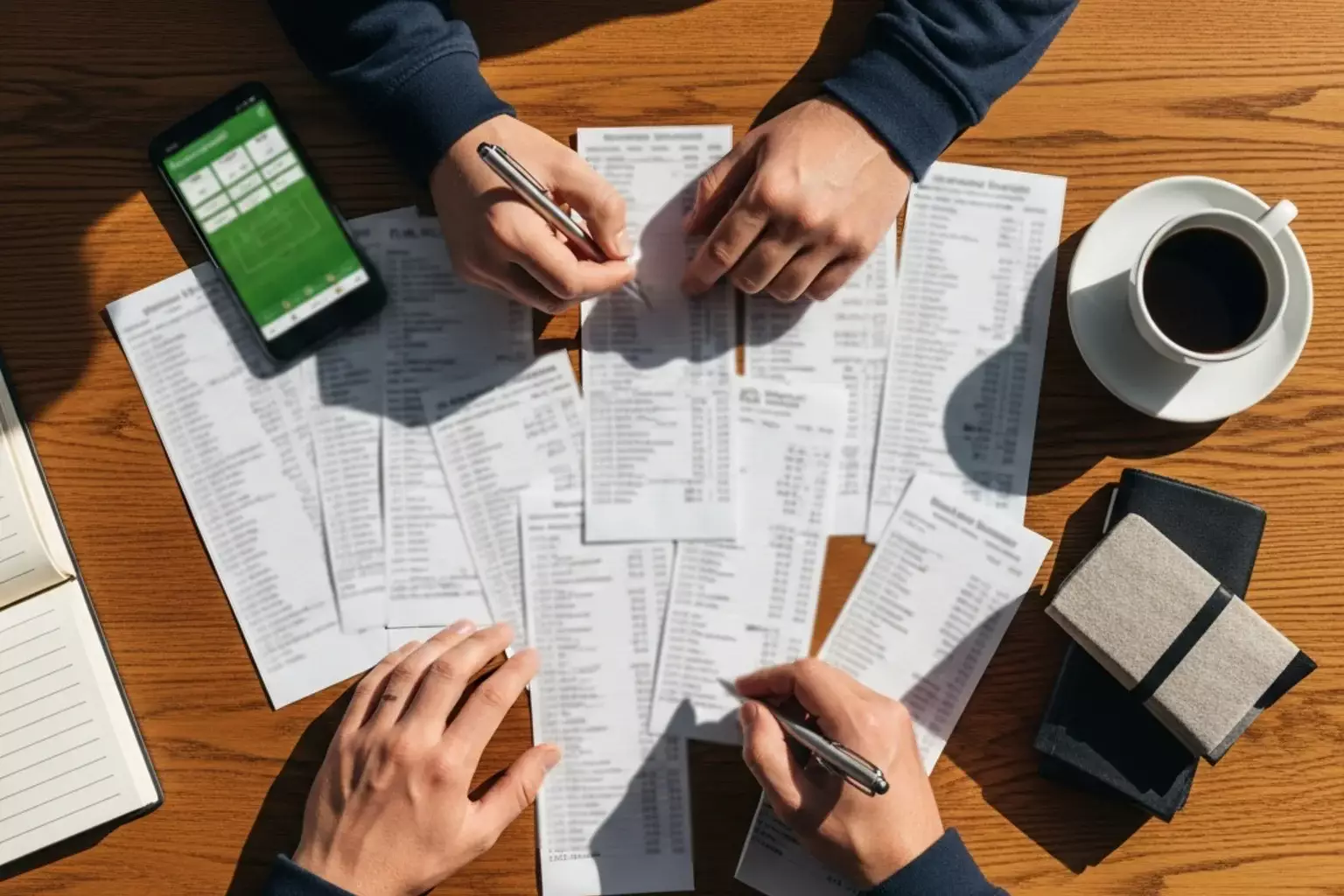 Person analysiert mehrere Wettscheine auf dem Tisch